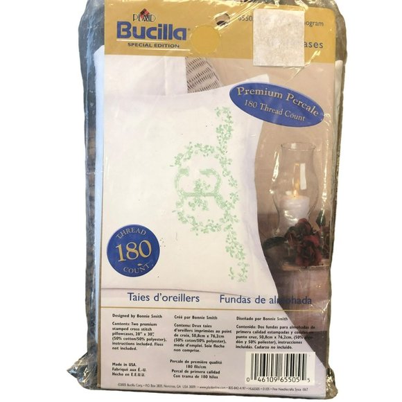 Bucilla Special Edition Premium Percale Cross Stitch Kit Decorative Momogram E - Picture 2 of 5